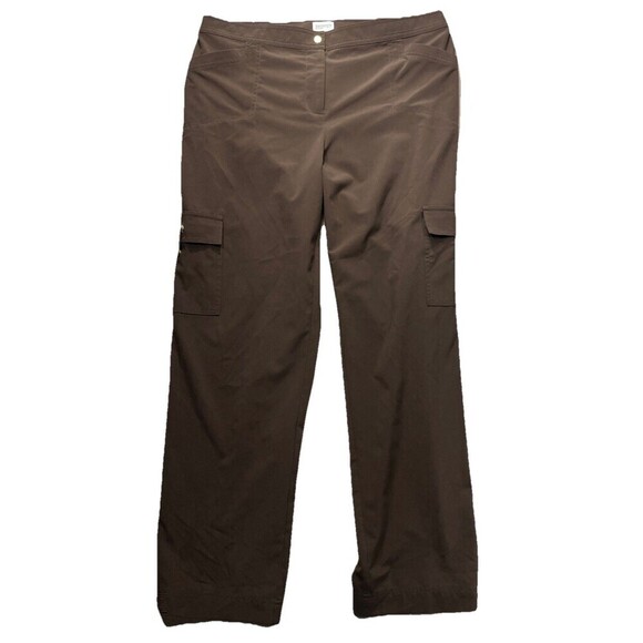 Zenergy by Chicos Large Cargo Pants Brown Pocket Snap Sz 2 Ankle High Rise Light - Picture 1 of 12